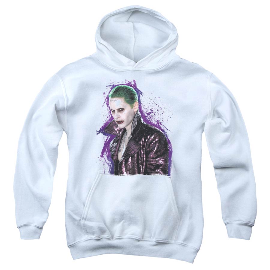 Suicide Squad Movie Joker Stare Youth White Pull Over Hoodie Large