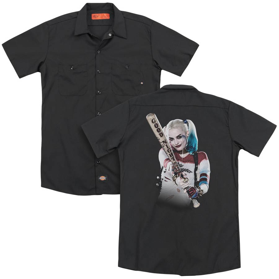 Suicide Squad Movie Bat At You (Back Print) Mens Black Work Shirt XXX-Large