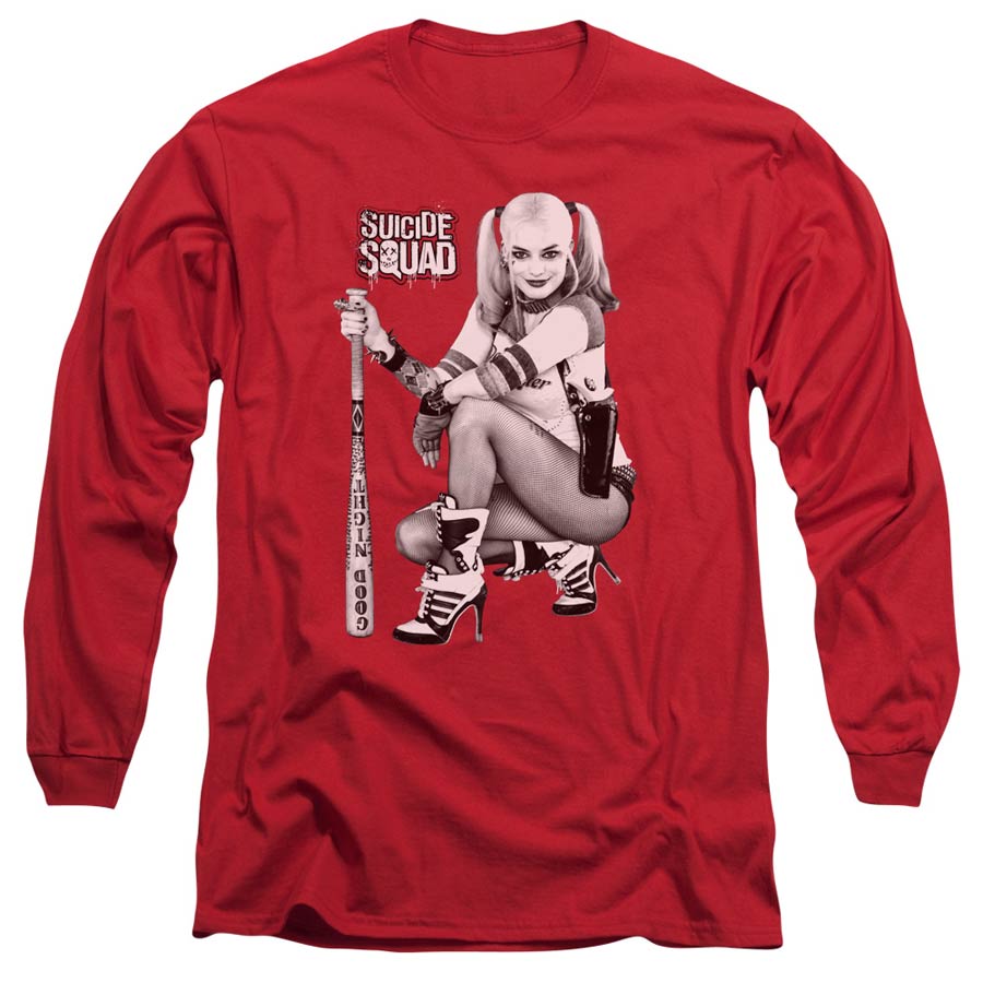 Suicide Squad Movie Kneel Mens Red Long Sleeve Shirt Medium