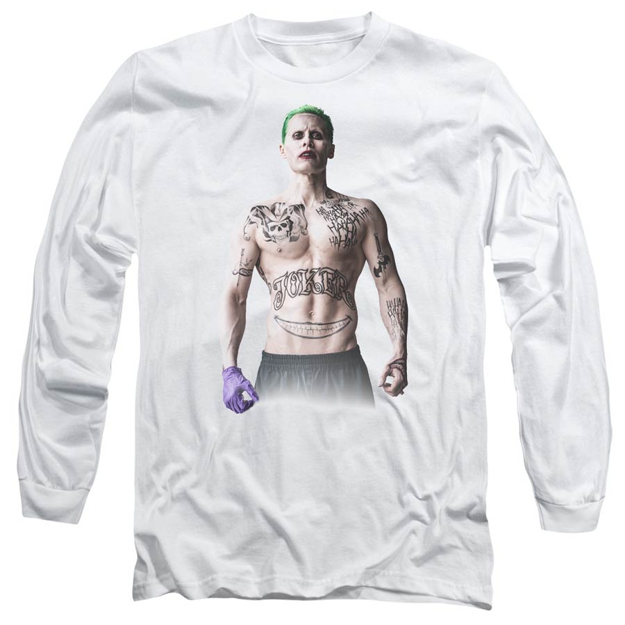 Suicide Squad Movie Joker Stance Mens White Long Sleeve Shirt Small