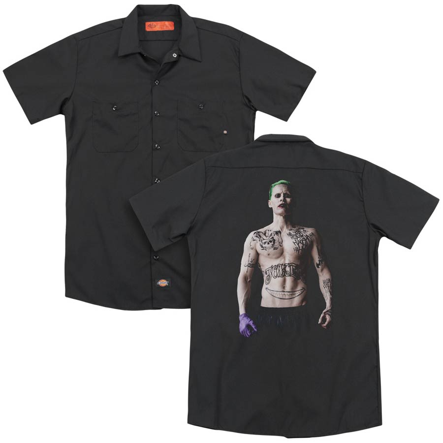 Suicide Squad Movie Joker Stance (Back Print) Mens Black Work Shirt Small