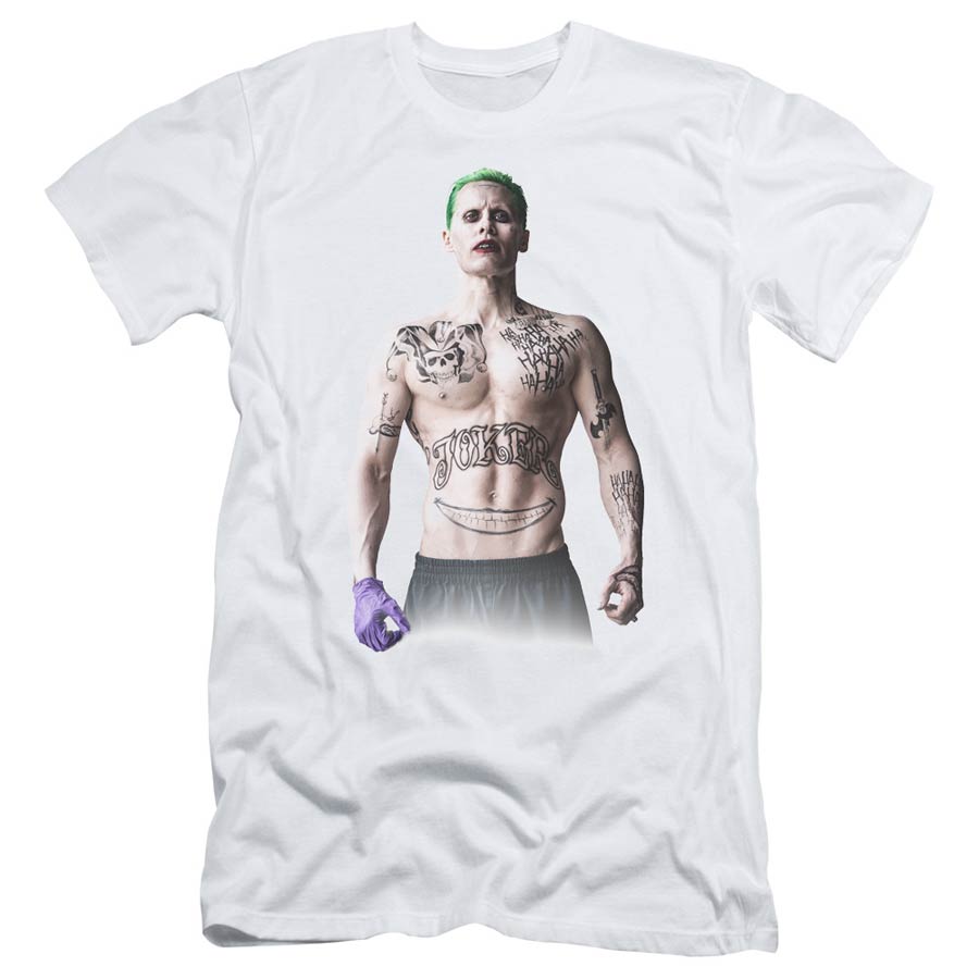 Suicide Squad Movie Joker Stance S/S Adult 30/1 Mens White T-Shirt Large