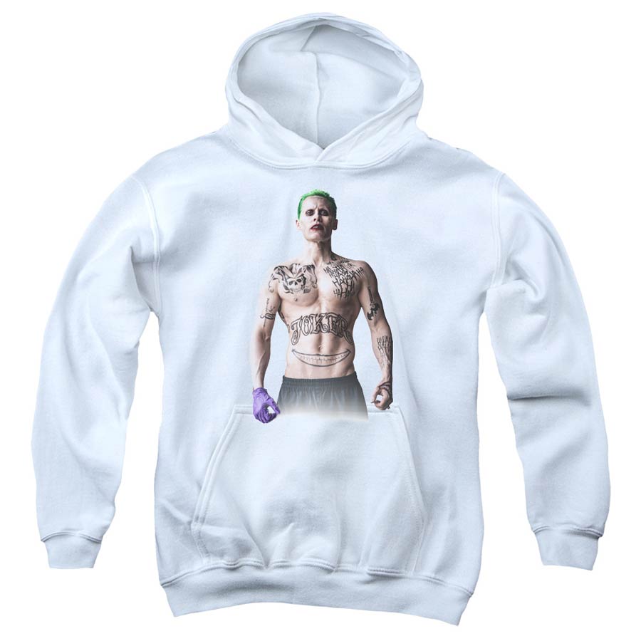 Suicide Squad Movie Joker Stance Youth White Pull Over Hoodie Small