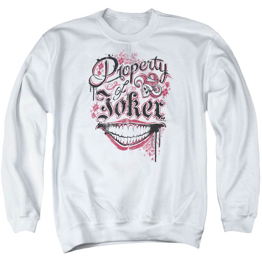 Suicide Squad Movie Property Of Mens White Crew Neck Sweatshirt Large