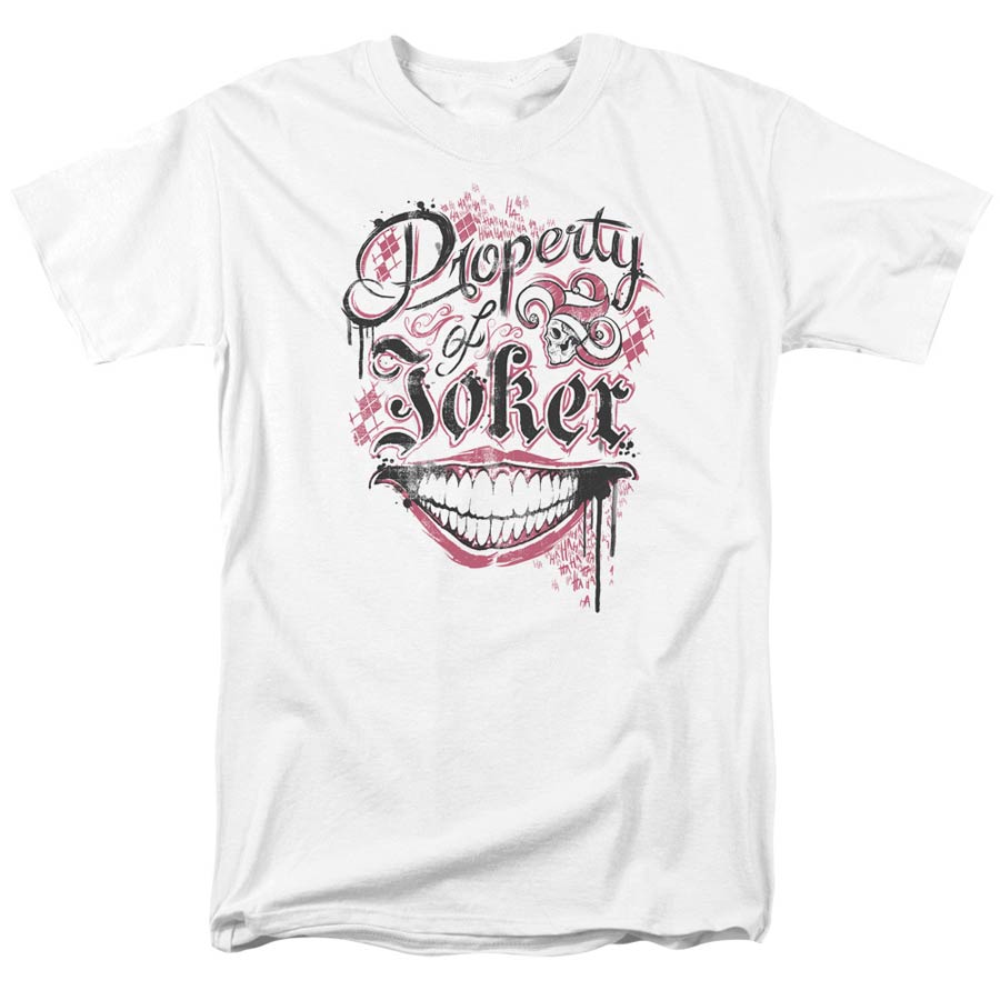 Suicide Squad Movie Property Of S/S Adult 18/1 Mens White T-Shirt Large