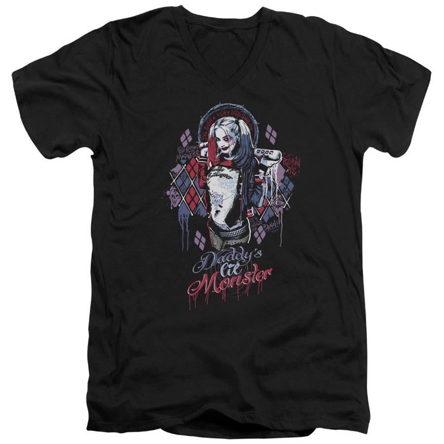 Suicide Squad Movie Bad Girl Adult V-Neck 30/1 Black Short Sleeve T-Shirt Large