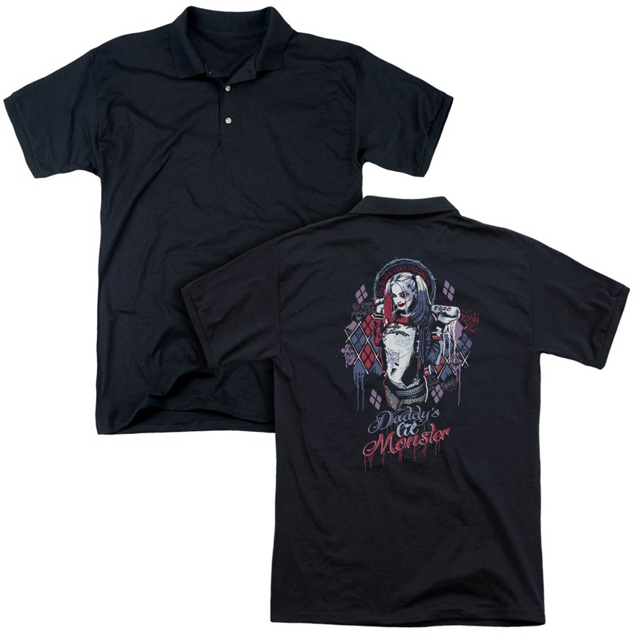 Suicide Squad Movie Bad Girl (Back Print) Mens Regular Fit Black Polo T-Shirt Large