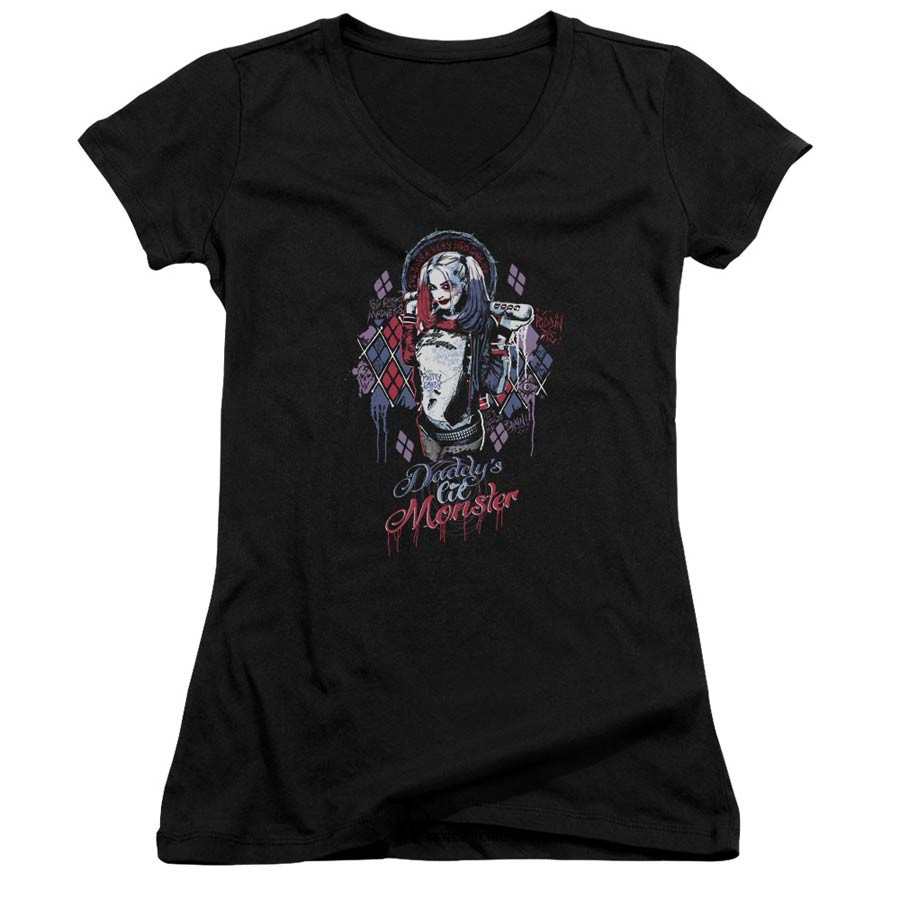 Suicide Squad Movie Bad Girl Junior V-Neck Black T-Shirt Large