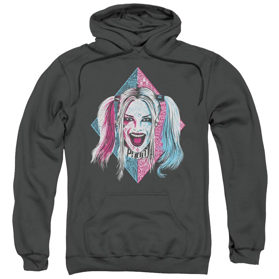 Suicide Squad Movie Puddin Portrait Adult Pull-Over Charcoal Hoodie XXX-Large