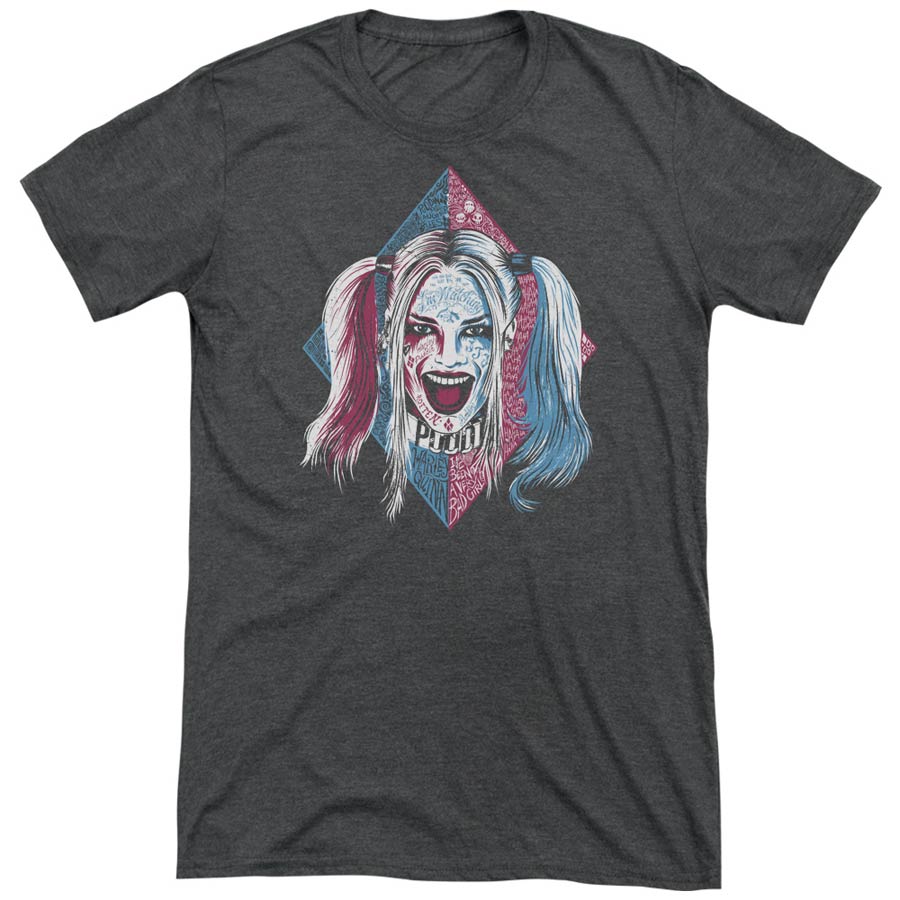 Suicide Squad Movie Puddin Portrait Adult Tri-Blend Charcoal Short Sleeve T-Shirt Large