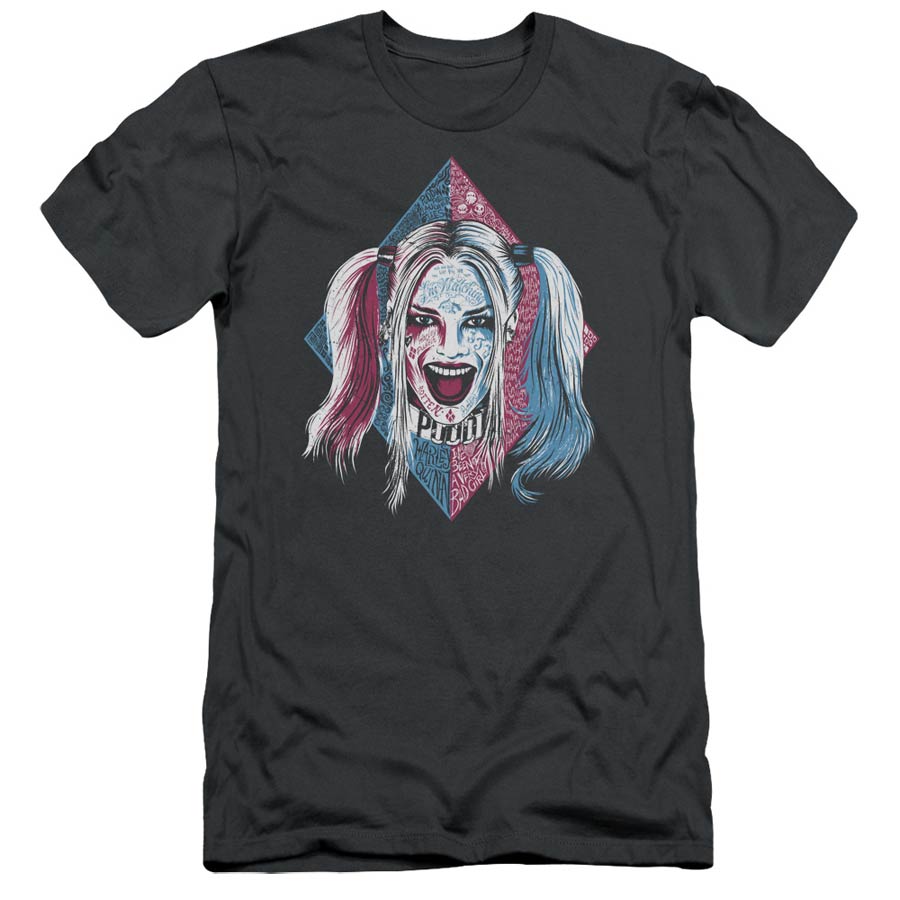 Suicide Squad Movie Puddin Portrait Short Sleeve Adult 30/1 Charcoal T-Shirt Large