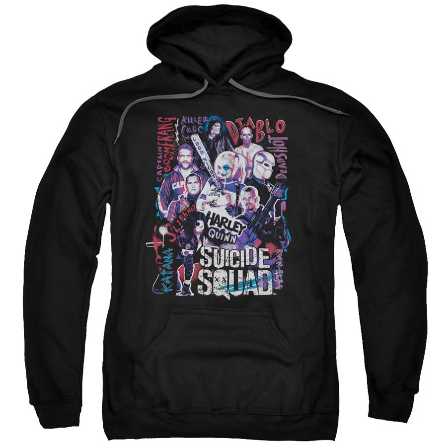 Suicide Squad Movie The Squad Adult Pull-Over Black Hoodie Large