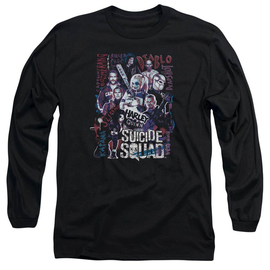 Suicide Squad Movie The Squad Adult 18/1 Black Long Sleeve Shirt Small