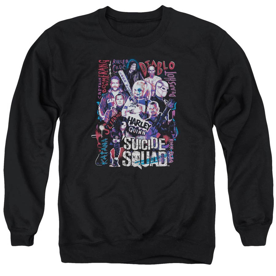 Suicide Squad Movie The Squad Adult Black Crew Sweatshirt Medium