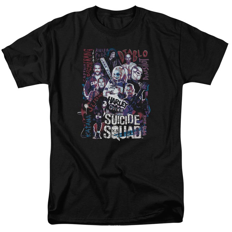 Suicide Squad Movie The Squad Adult 18/1 Black Short Sleeve T-Shirt XXX-Large