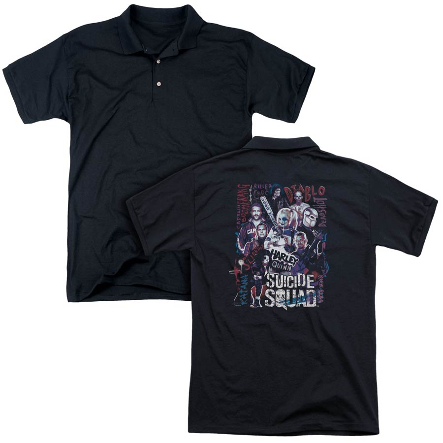 Suicide Squad Movie The Squad (Back Print) Mens Regular Fit Black Polo T-Shirt Large