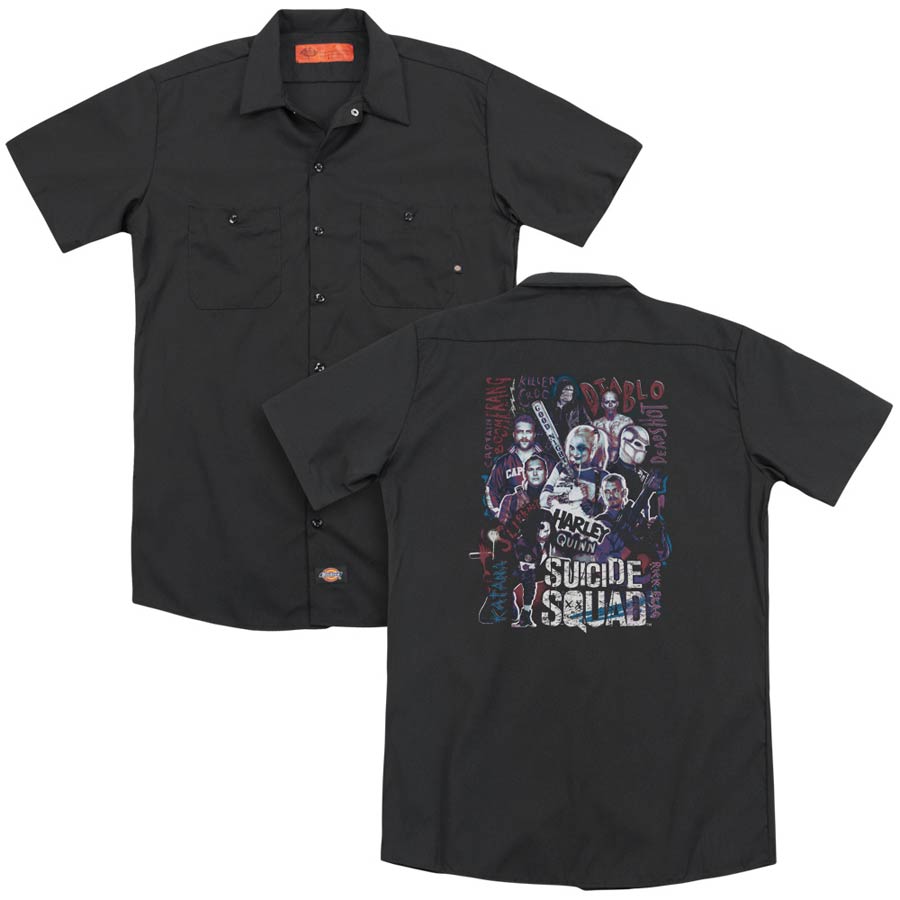 Suicide Squad Movie The Squad (Back Print) Adult Work Shirt Black T-Shirt Large