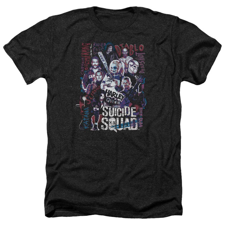 Suicide Squad Movie The Squad Adult Heather Black T-Shirt Large