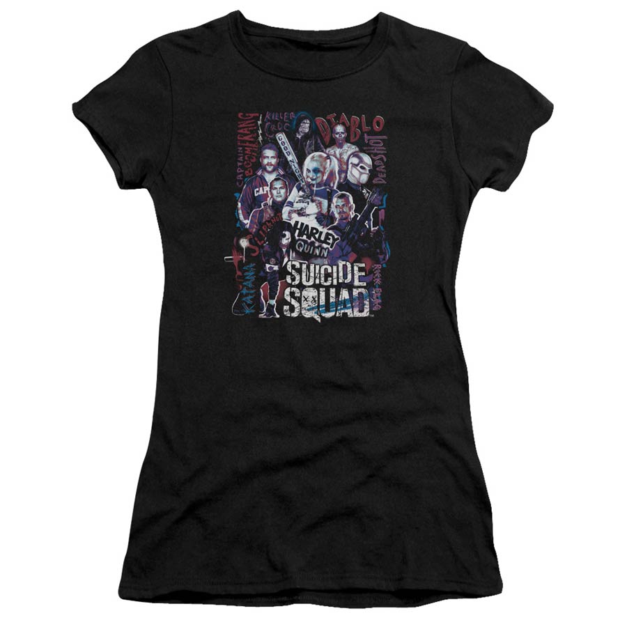 Suicide Squad Movie The Squad Premium Bella Junior Sheer Jersey Black T-Shirt Large