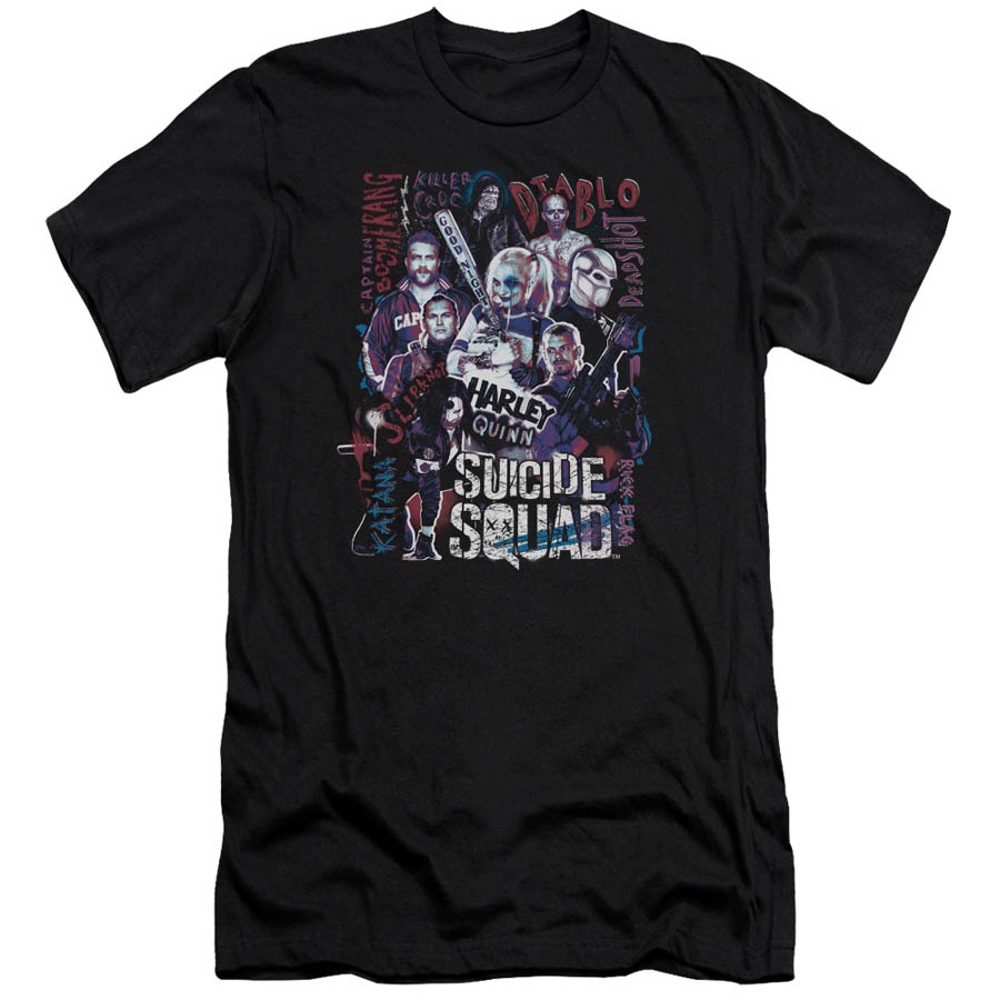 Suicide Squad Movie The Squad Premuim Canvas Adult Slim Fit 30/1 Black T-Shirt Large
