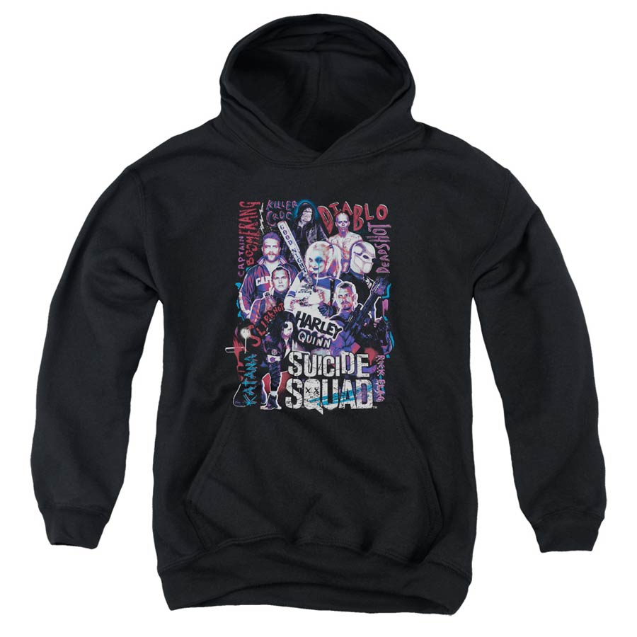 Suicide Squad Movie The Squad Youth Pull-Over Black Hoodie Large