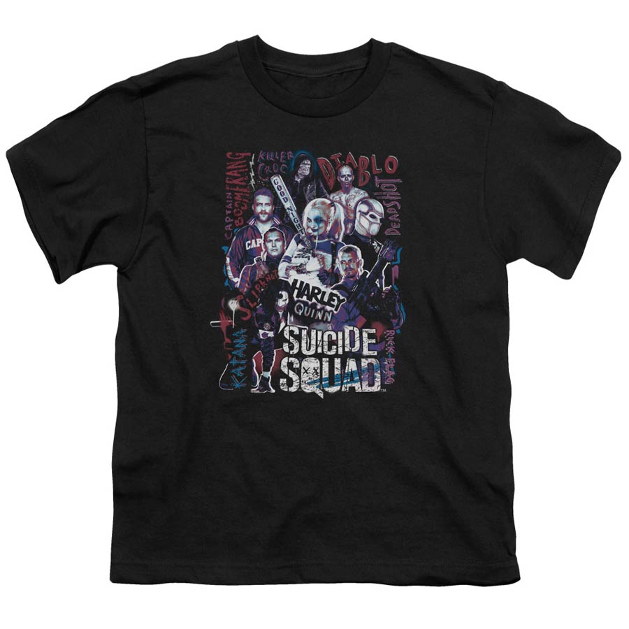Suicide Squad Movie The Squad Youth 18/1 Black Short Sleeve T-Shirt Large