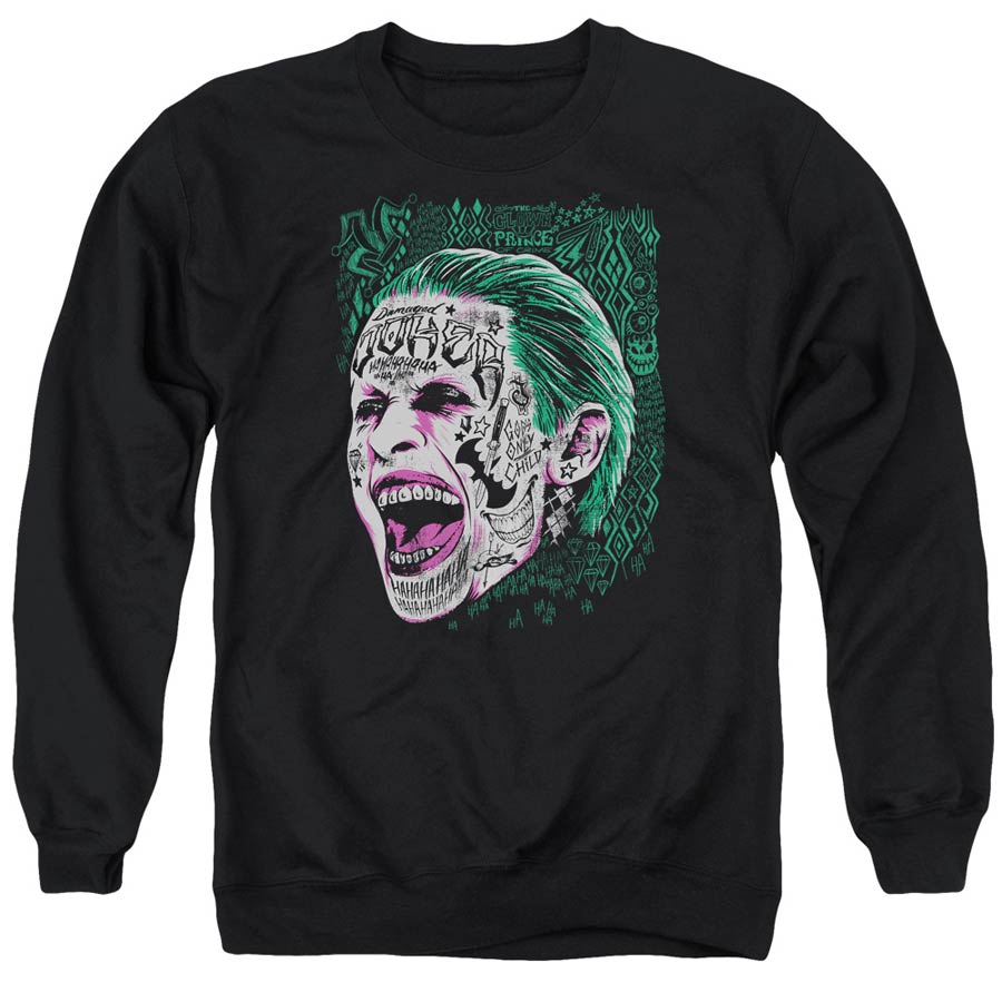 Suicide Squad Movie Prince Portrait Adult Black Crew Sweatshirt Large