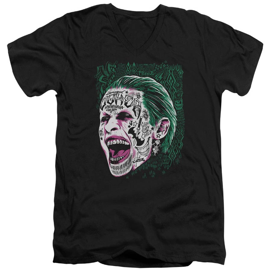 Suicide Squad Movie Prince Portrait Adult V-Neck 30/1 Black Short Sleeve T-Shirt Large