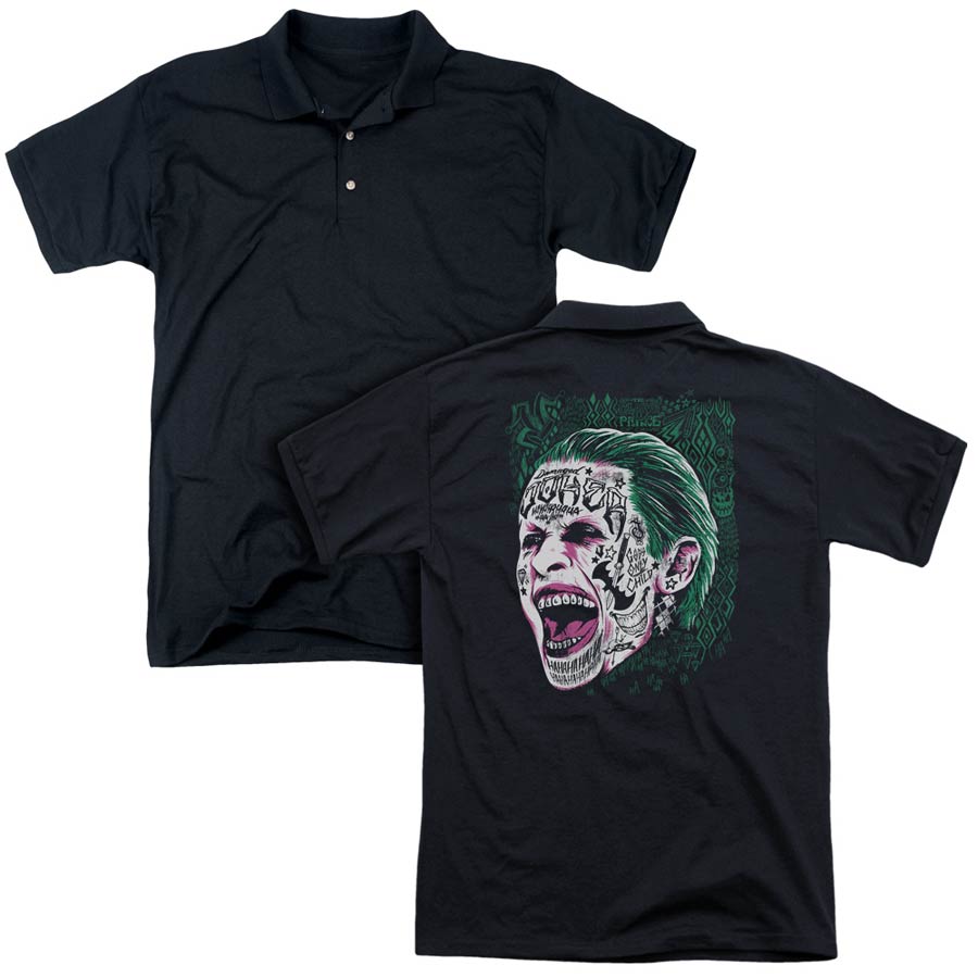 Suicide Squad Movie Prince Portrait (Back Print) Mens Regular Fit Black Polo T-Shirt XXX-Large