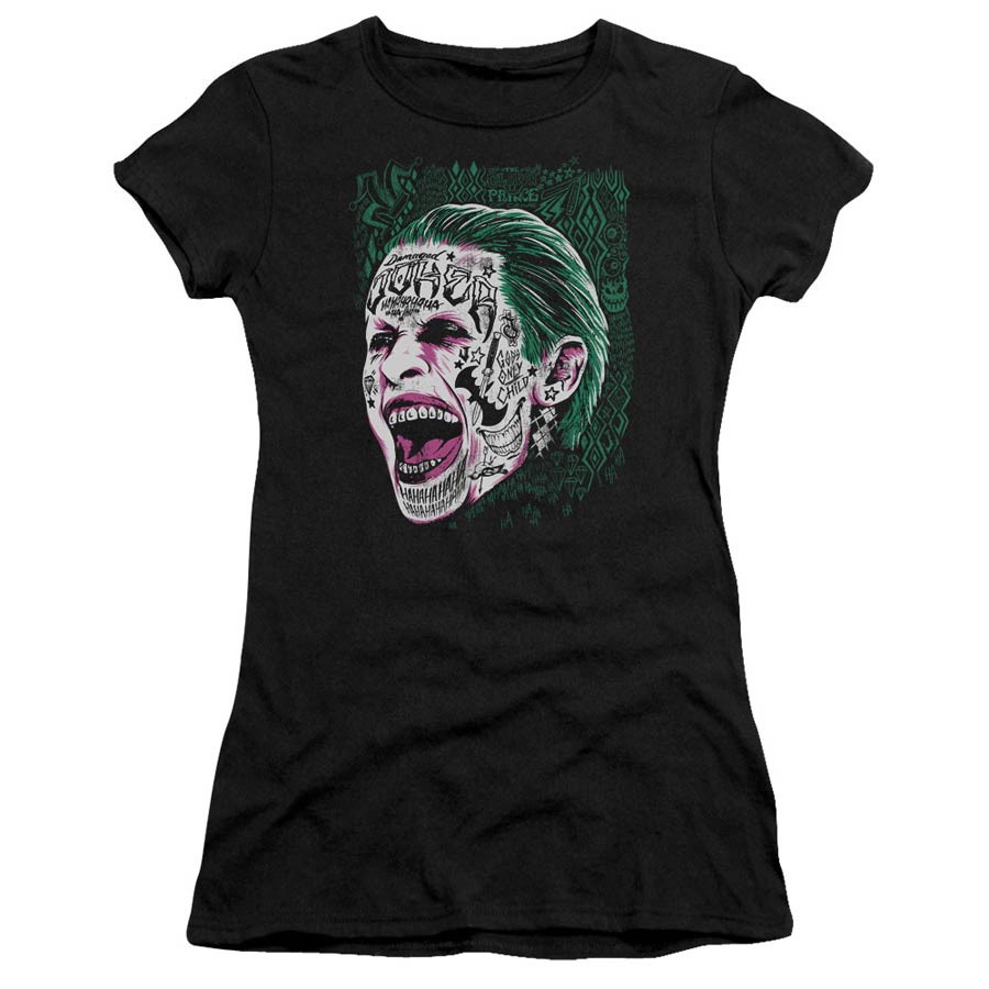Suicide Squad Movie Prince Portrait Junior Sheer Black Short Sleeve T-Shirt Large