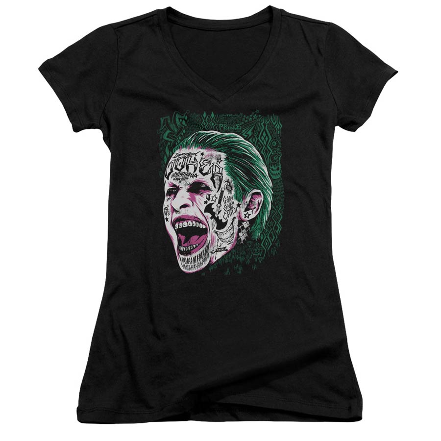 Suicide Squad Movie Prince Portrait Junior V-Neck Black T-Shirt Large
