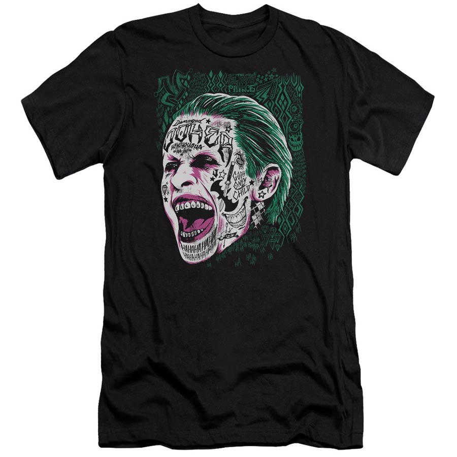 Suicide Squad Movie Prince Portrait Adult 30/1 Black Short Sleeve T-Shirt Large