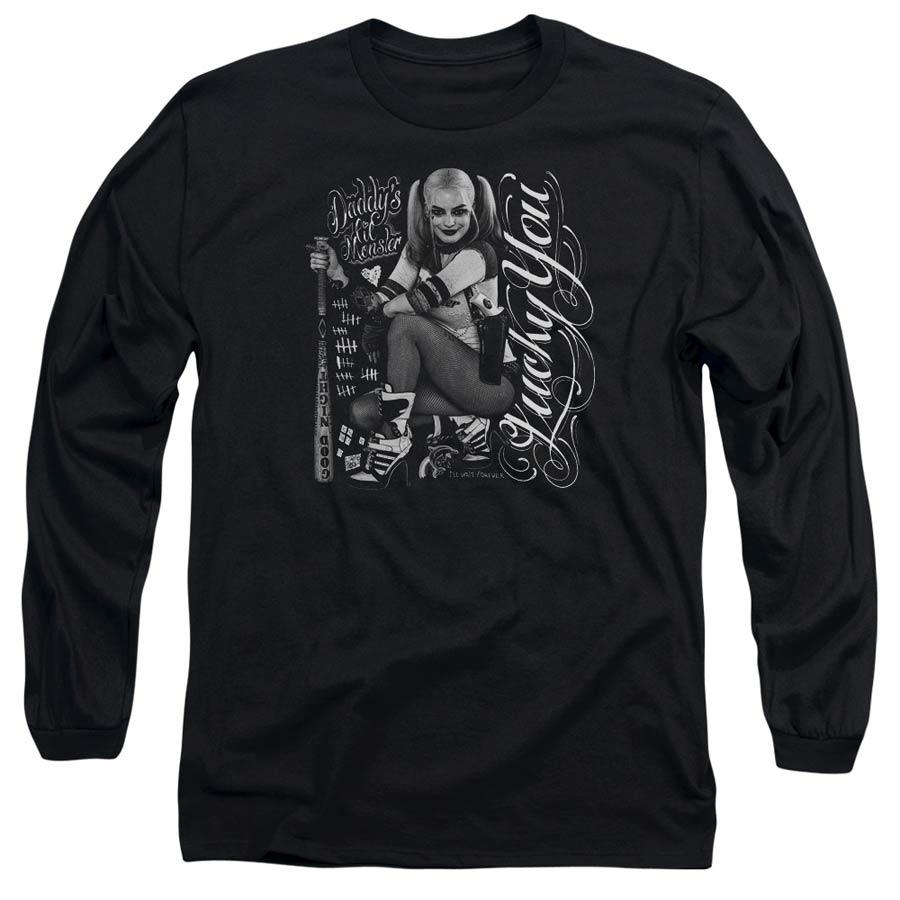 Suicide Squad Movie Lucky Adult 18/1 Black Long Sleeve Shirt Medium