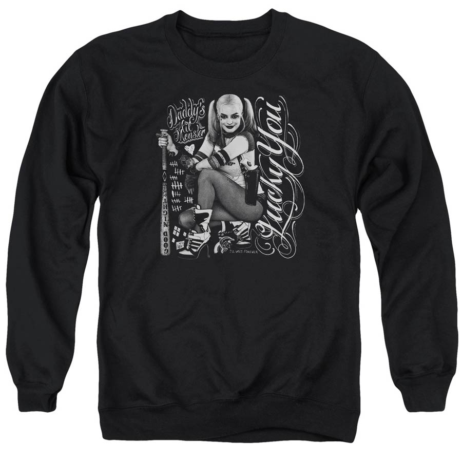 Suicide Squad Movie Lucky Adult Black Crew Sweatshirt Small