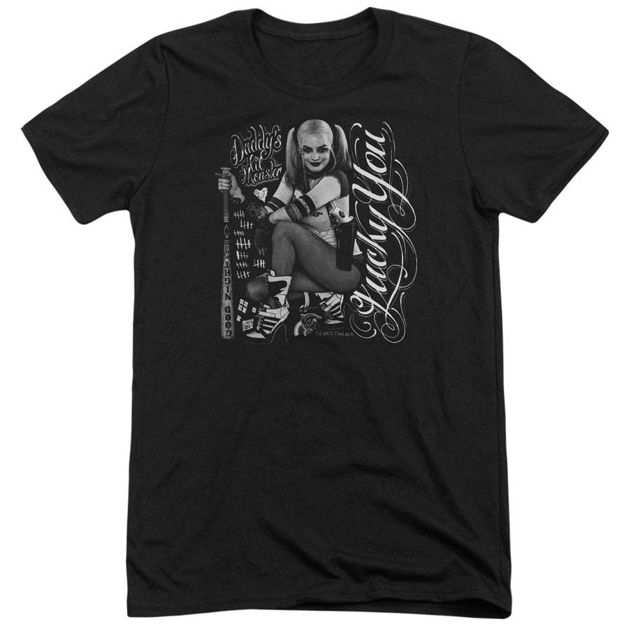 Suicide Squad Movie Lucky Adult Tri-Blend Short Sleeve Black T-Shirt Large