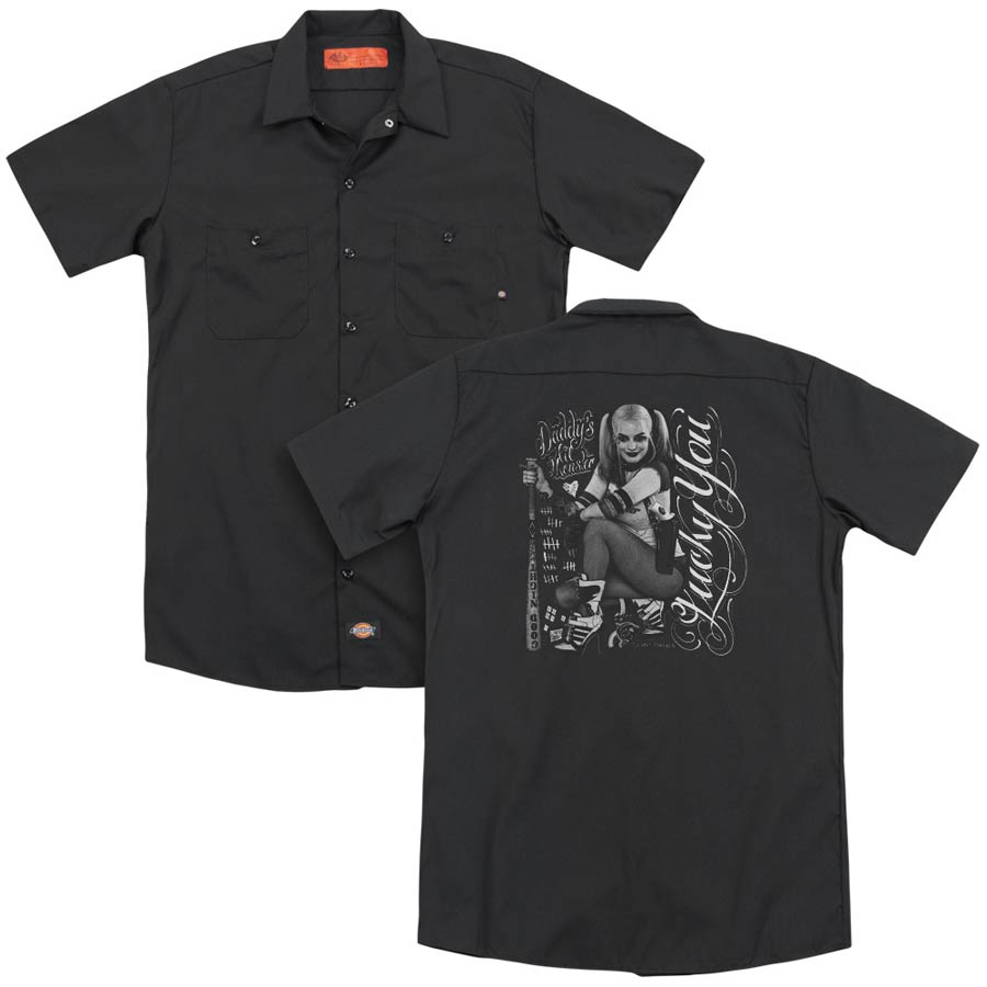 Suicide Squad Movie Lucky (Back Print) Adult Work Shirt Black T-Shirt Large
