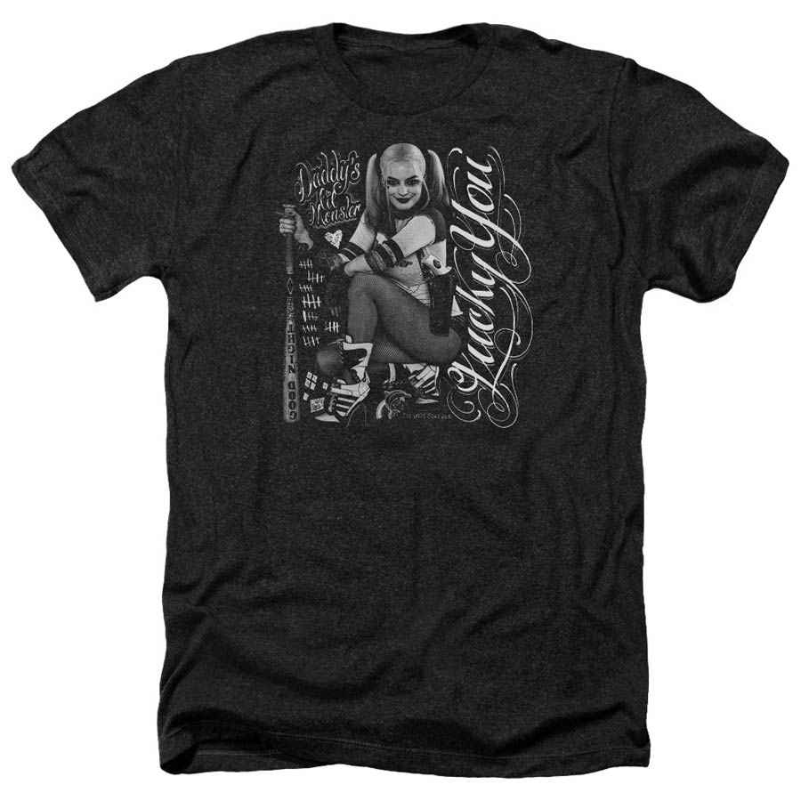 Suicide Squad Movie Lucky Adult Heather Black T-Shirt Large