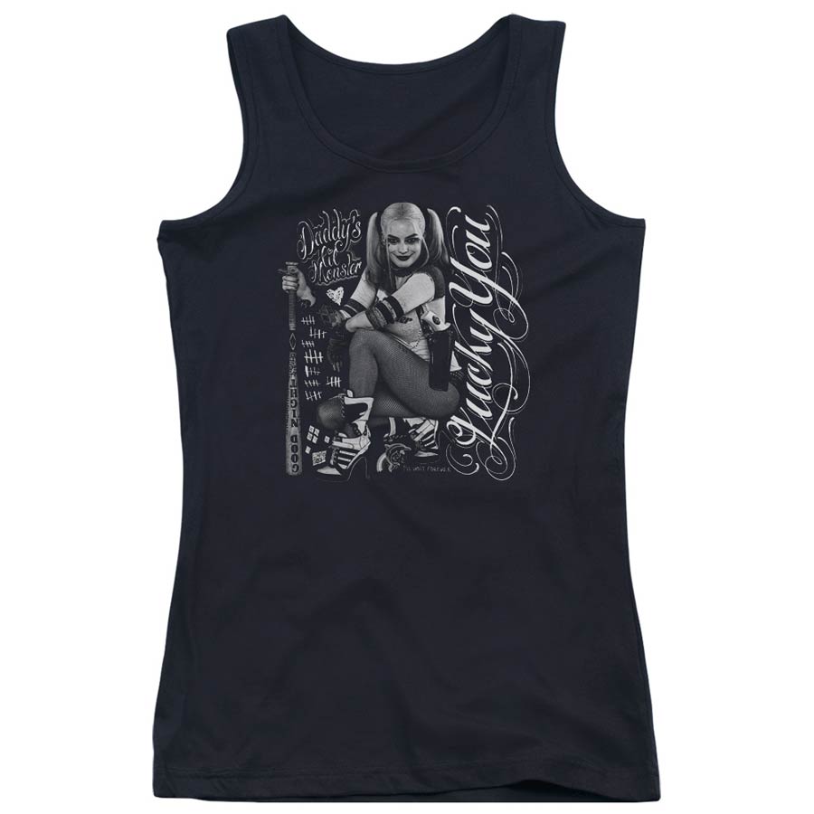 Suicide Squad Movie Lucky Juniors Tank Top Black T-Shirt Large