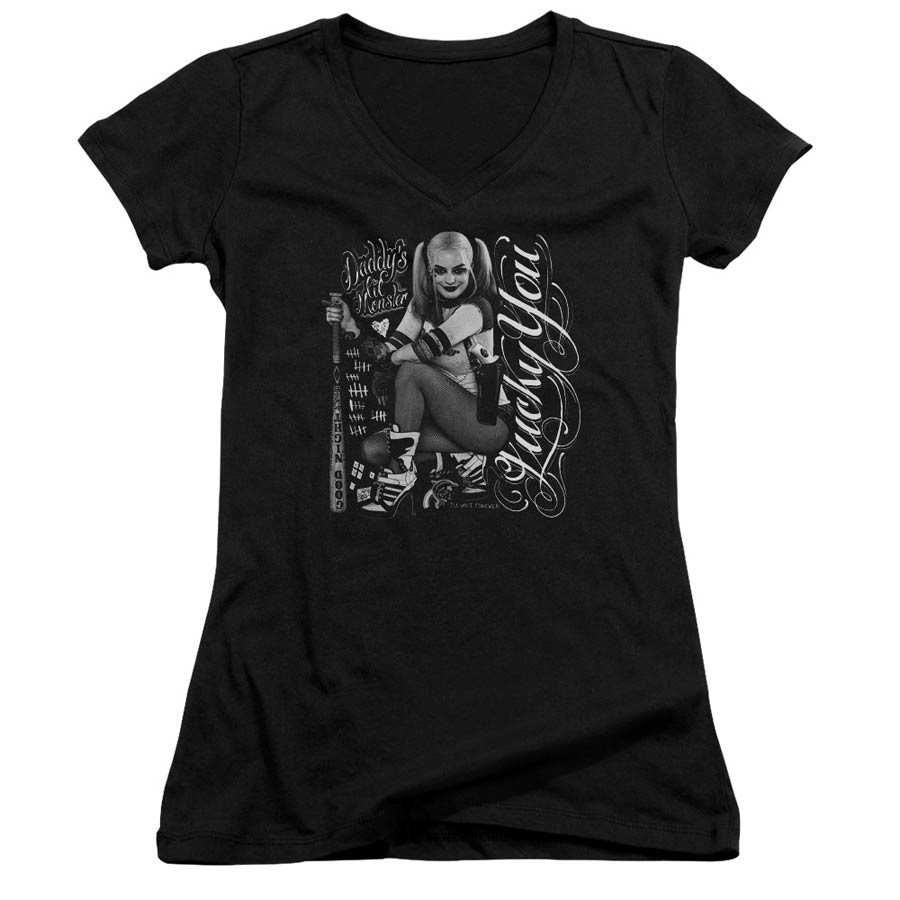 Suicide Squad Movie Lucky Junior V-Neck Black T-Shirt Large