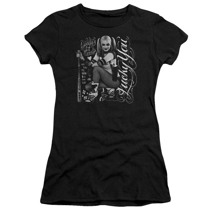 Suicide Squad Movie Lucky Premium Bella Junior Sheer Jersey Black T-Shirt Large