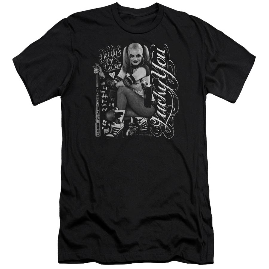 Suicide Squad Movie Lucky Adult 30/1 Black Short Sleeve T-Shirt Large