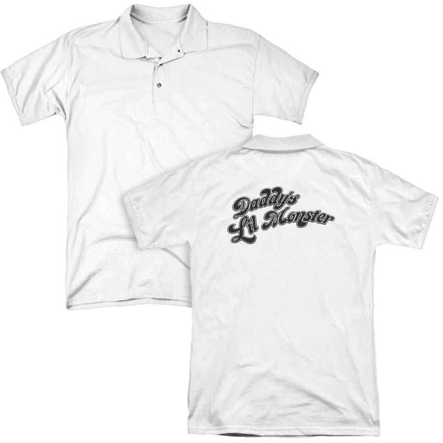 Suicide Squad Movie Daddys Lil Monster (Back Print) Mens Regular Fit White Polo T-Shirt XXX-Large
