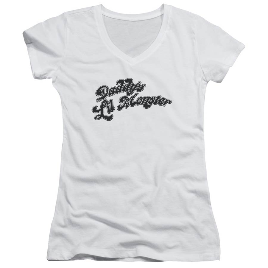 Suicide Squad Movie Daddys Lil Monster Junior V-Neck White T-Shirt Large
