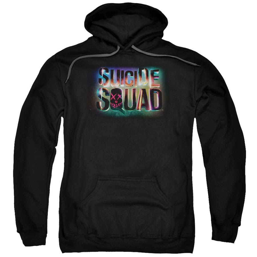 Suicide Squad Movie Neon Logo Adult Pull-Over Black Hoodie Medium
