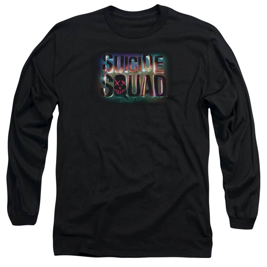 Suicide Squad Movie Neon Logo Adult 18/1 Black Long Sleeve Shirt Medium