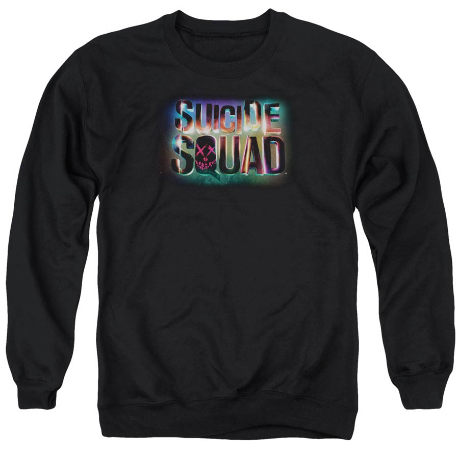 Suicide Squad Movie Neon Logo Adult Black Crew Sweatshirt Small