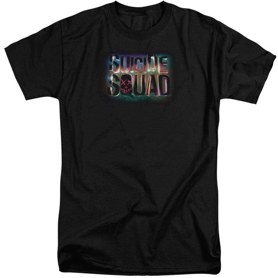Suicide Squad Movie Neon Logo Adult Tall Fit Black Short Sleeve T-Shirt X-Large