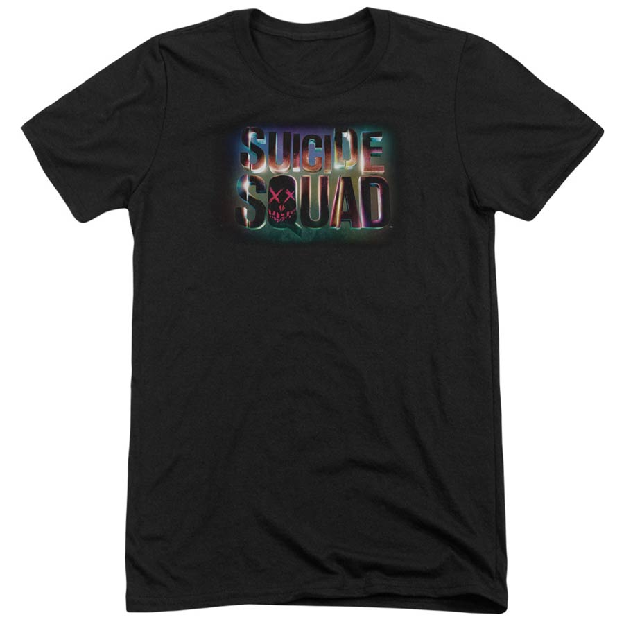 Suicide Squad Movie Neon Logo Adult Tri-Blend Black Short Sleeve T-Shirt Large