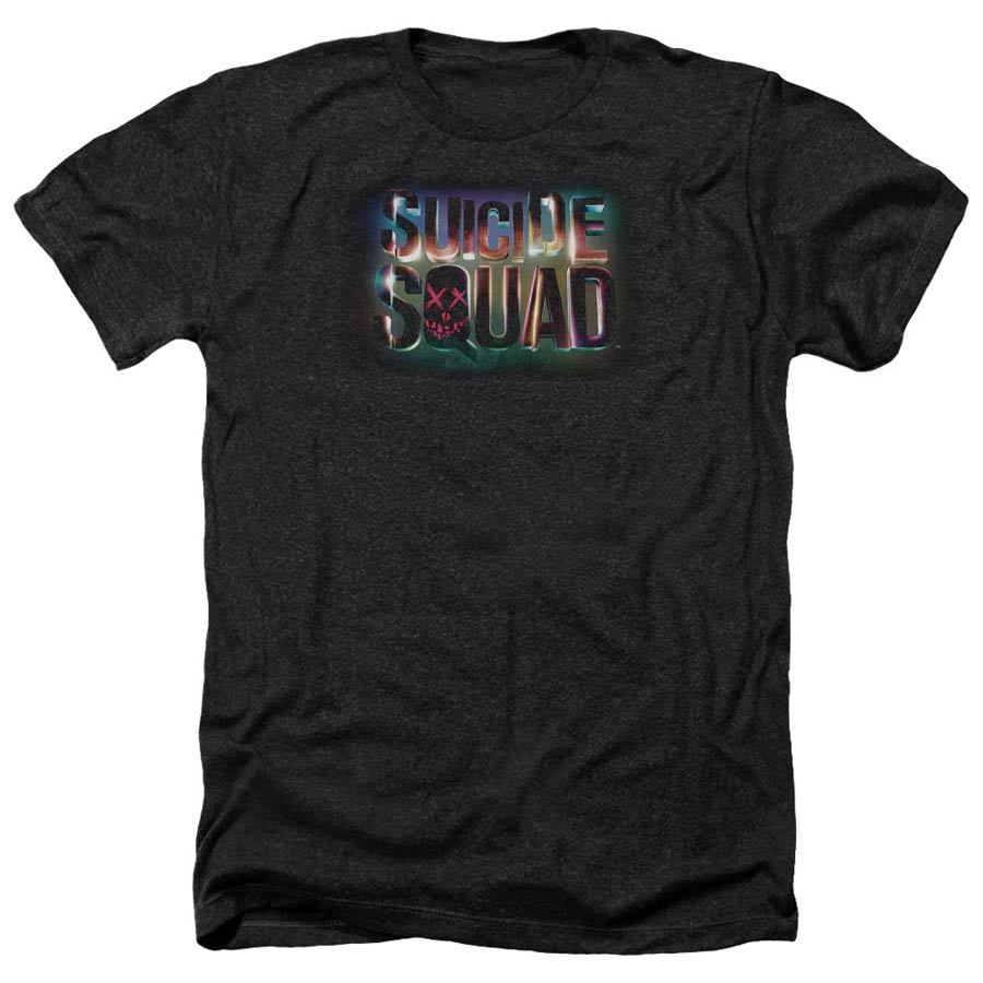 Suicide Squad Movie Neon Logo Adult Heather Black T-Shirt Large
