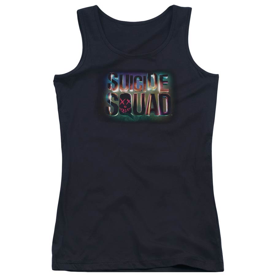 Suicide Squad Movie Neon Logo Juniors Tank Top Black T-Shirt Large
